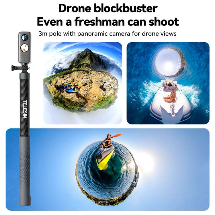 TELESIN 3M Carbon Fiber Selfie Stick Monopod  With 1/4 Screw For DJI, Insta360, GoPro and Other A...