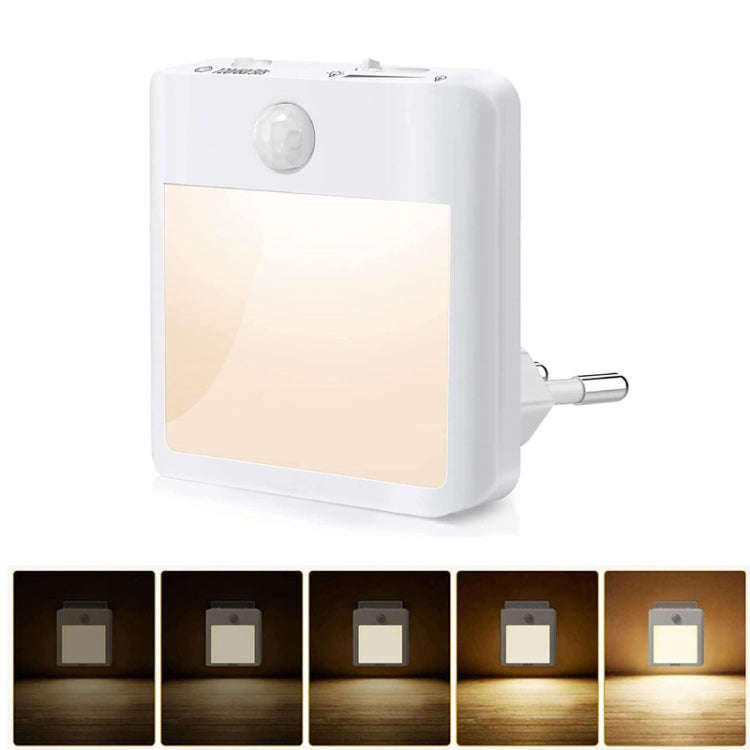 NL2101 Motion Sensor LED Night Light AC Plug Dimming Sleep Lights,Spec: Warm and White EU Plug