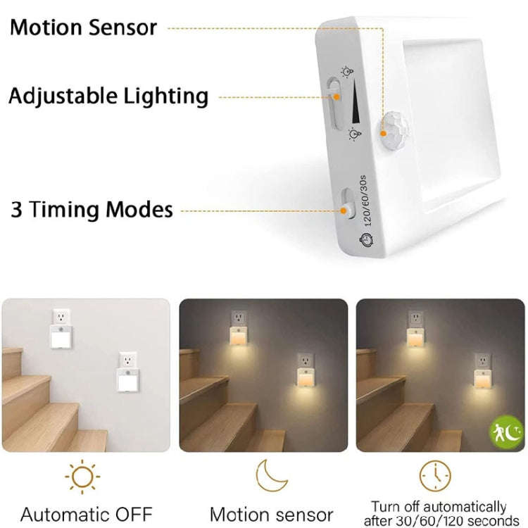 NL2101 Motion Sensor LED Night Light AC Plug Dimming Sleep Lights,Spec: Warm and White UK Plug