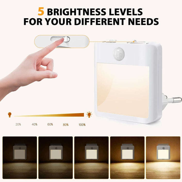 NL2101 Motion Sensor LED Night Light AC Plug Dimming Sleep Lights,Spec: Warm and White EU Plug