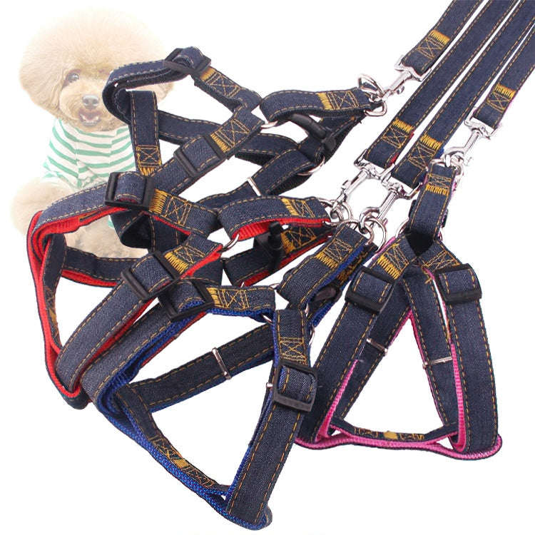 BG-Q1025 Leash+Chest Strap Thickened Strong Denim Pet Dog Leash Set, Size: XL(Red)