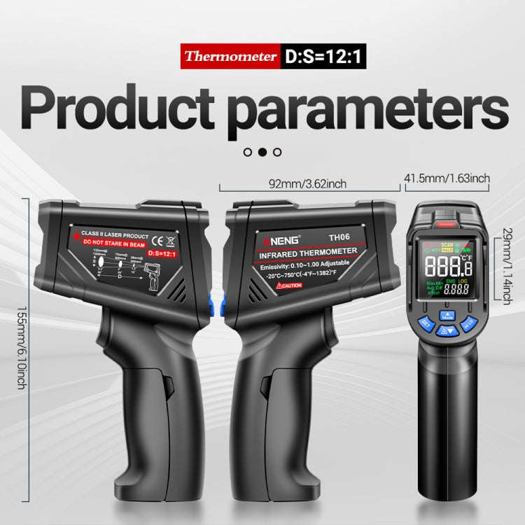 ANENG TH06 Oil Temperature High Precision Thermometer Laser Baking Infrared Water Thermometer(Black)