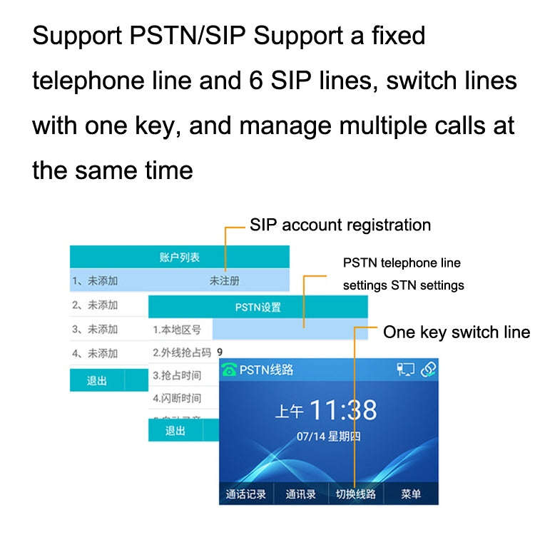 S135 PSTN+SIP Dual Mode Recording Smart Phone 6 Ways VOIP Network Phone IP Phone