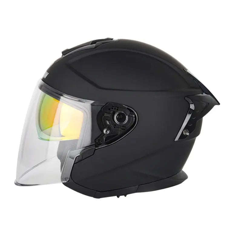 SOMAN Motorcycle Electric Bicycle Dual Lens Riding Helmet, Size: L(Matte Black)