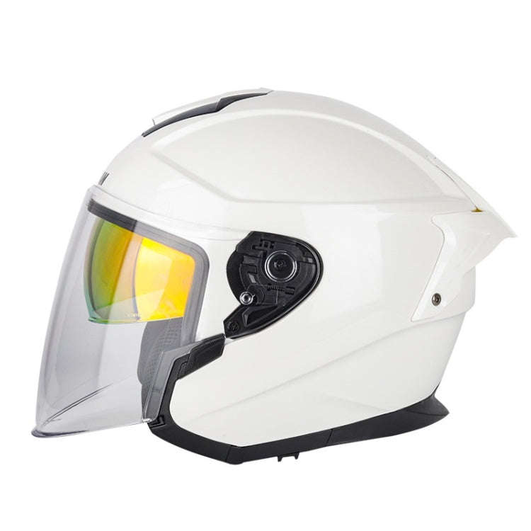 SOMAN Motorcycle Electric Bicycle Dual Lens Riding Helmet, Size: L(Pearl White)