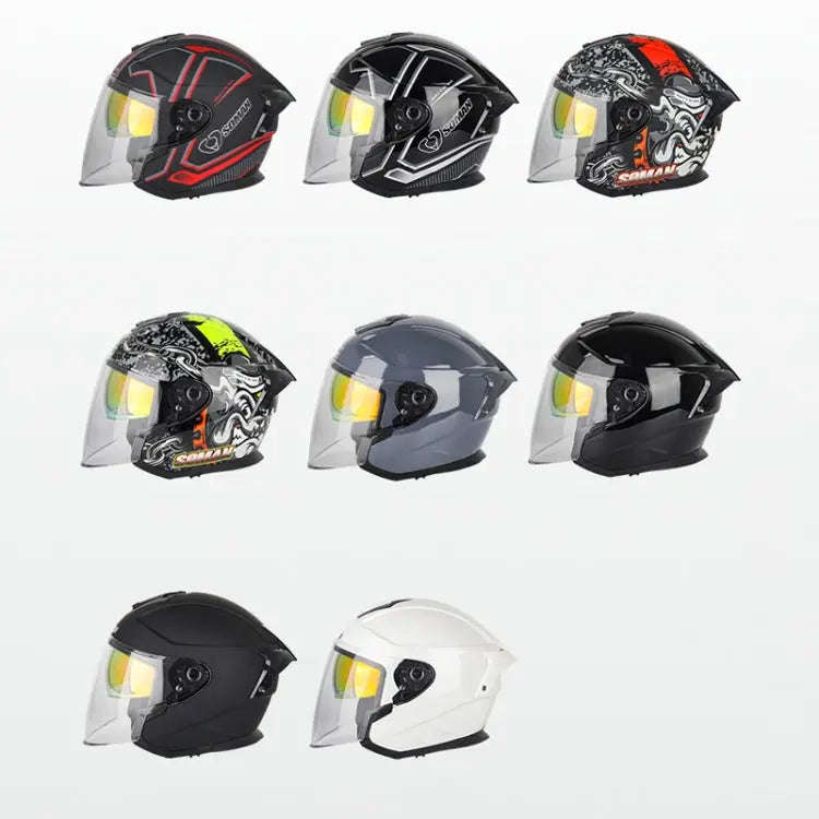 SOMAN Motorcycle Electric Bicycle Dual Lens Riding Helmet, Size: XL(Black Red)