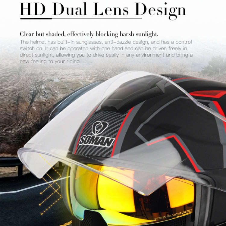 SOMAN Motorcycle Electric Bicycle Dual Lens Riding Helmet, Size: M(Bright Back)
