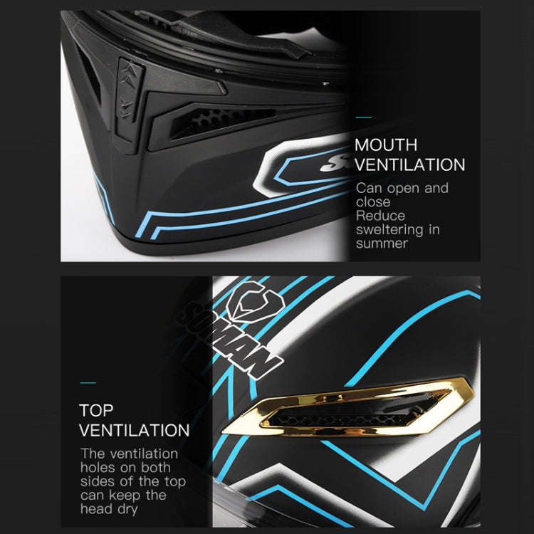 SOMAN Motorcycle Dual Lens Riding Peel-Off Full Coverage Helmet, Size: M(Black Red Track)