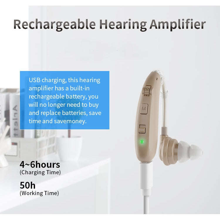 USB Charging Earhook Noise Reduction Hearing Aid Sound Amplifier(Silver)