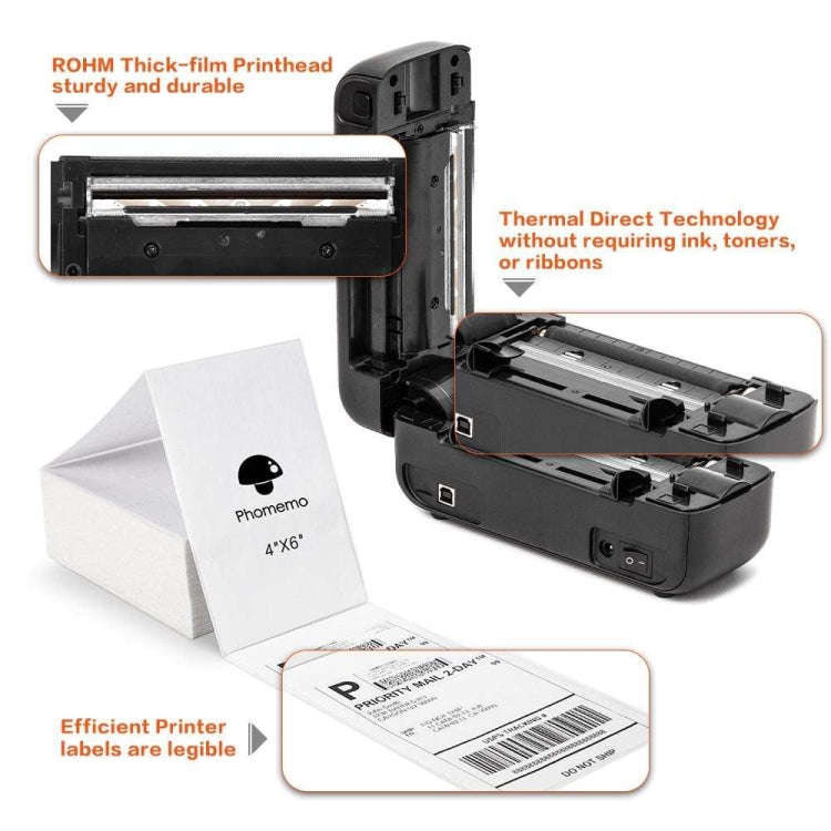 Phomemo PM246S Address Label Printer Thermal Paper Express E-Manifest Printer, Size: EU(Black White)