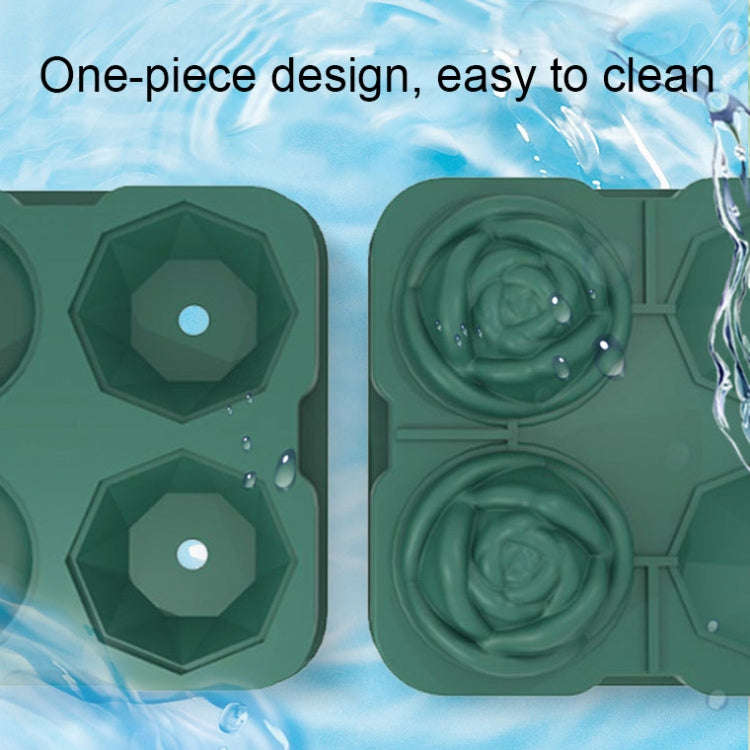 4-Holes Rose Diamond Shape Cocktail Ice Cube Molds Silicone Ice Ball Maker, Color: Dark Green