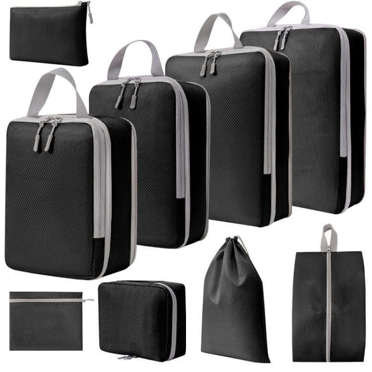 9 In 1  Compression Packing Cubes Expandable Travel Bags Luggage Organizer(Black)