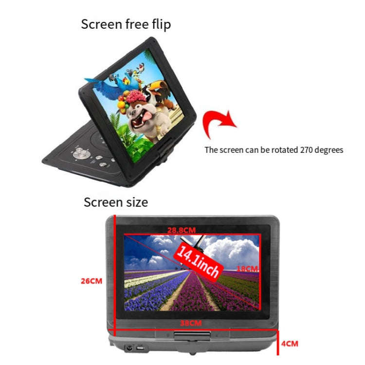 14.1-Inch Screen Portable DVD Player Support USB/SD/AV Input With Gamepad(UK Plug)