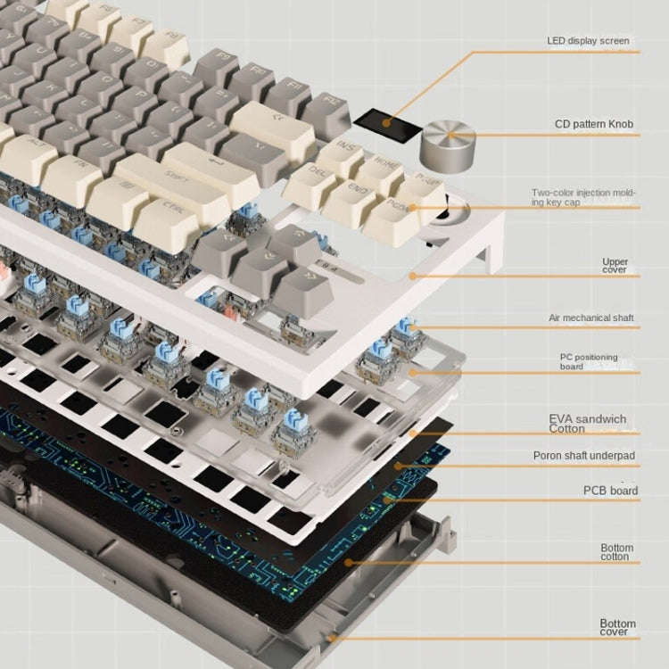 LANGTU LT84 Mechanical Luminous Keyboard, Style: Wireless Tri-Mode RGB Sea-Air Axis Pro ( Whiteout )