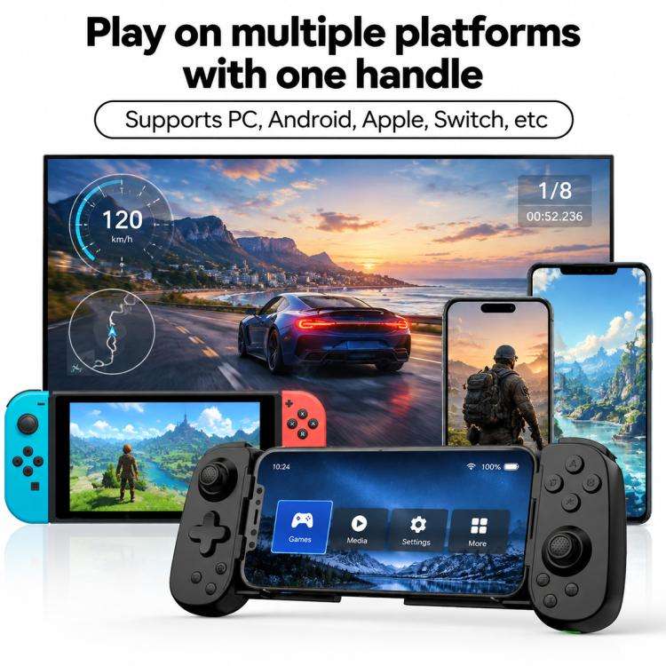D6  Bluetooth Retractable Gamepad Dual Hall Six-Axis Somatosensory For Android/IPhone /Switch(Whi...