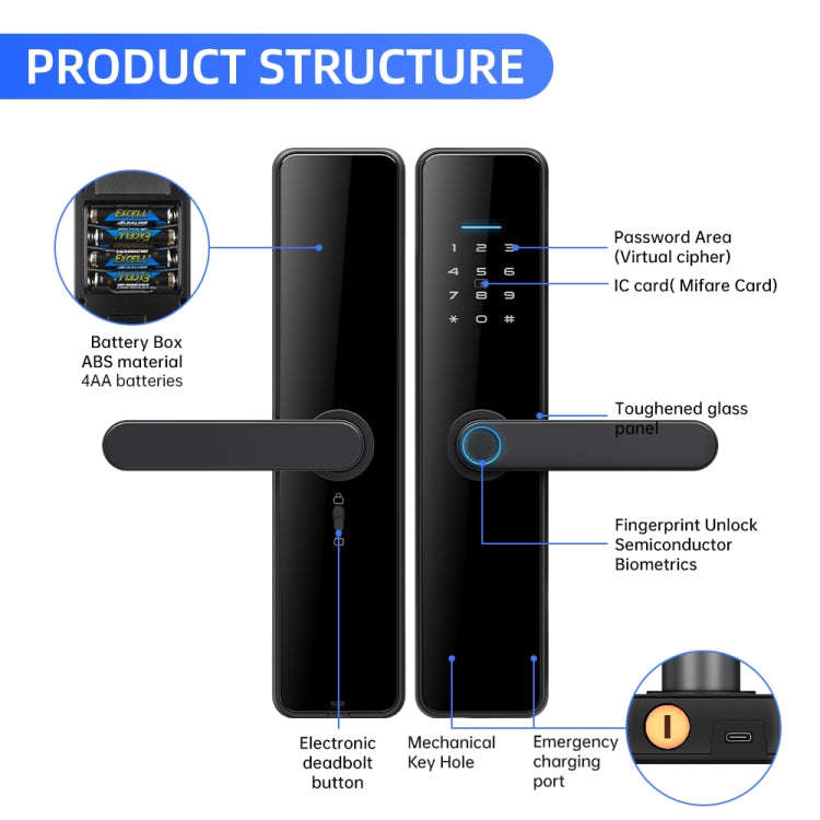 C91 Tuya Smart WiFi Password Fingerprint Electronic Door Lock(Silver)