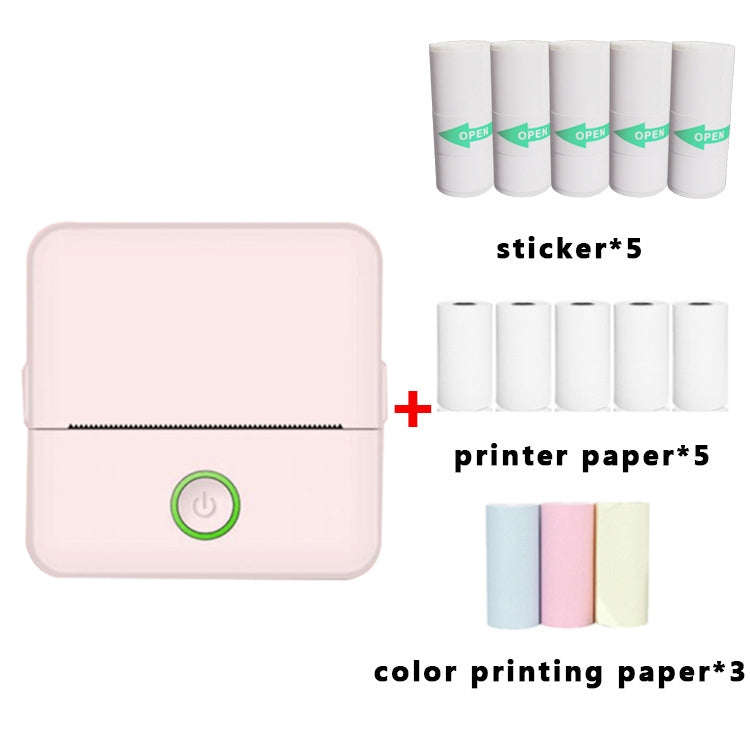 X6 200DPI Student Homework Printer Bluetooth Inkless Pocket Printer Pink 5 Printer Papers+5 Sicke...