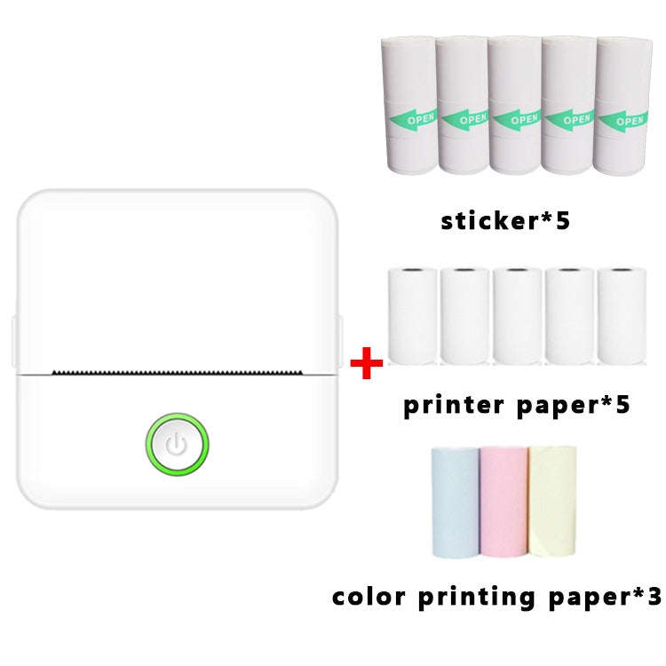 X6 200DPI Student Homework Printer Bluetooth Inkless Pocket Printer White 5 Printer Papers+5 Stic...