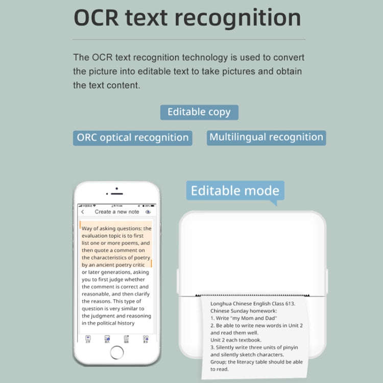 X6 200DPI Student Homework Printer Bluetooth Inkless Pocket Printer White 5 Printer Papers+5 Stic...