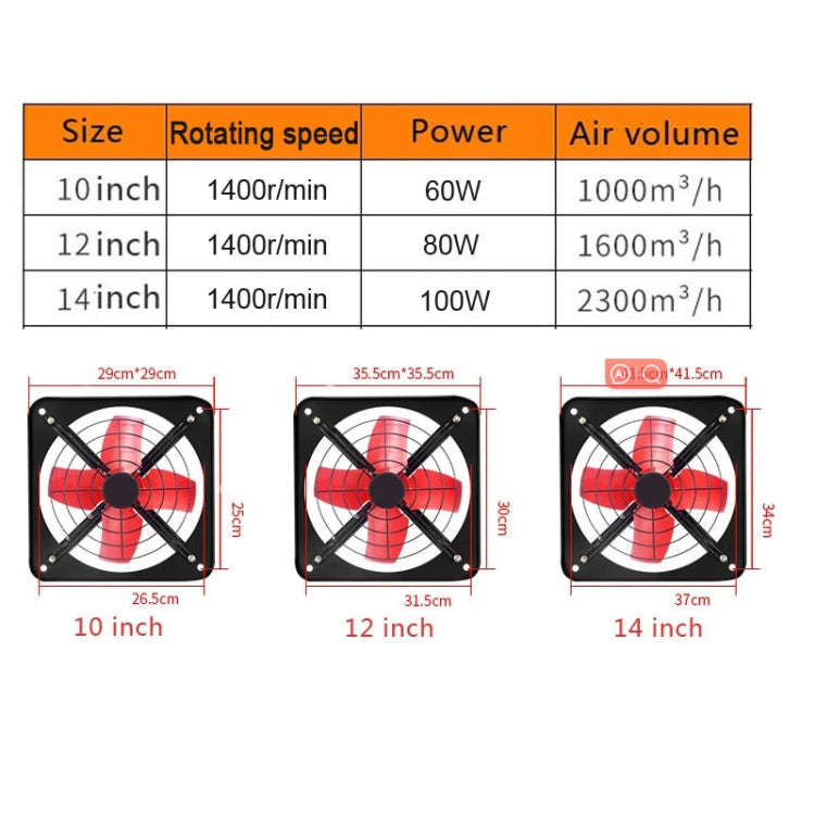 10 -inch Dual Grilles Kitchen Exhaust Fan Wall Window Fan High Power Industrial Extractor Fume Sp...