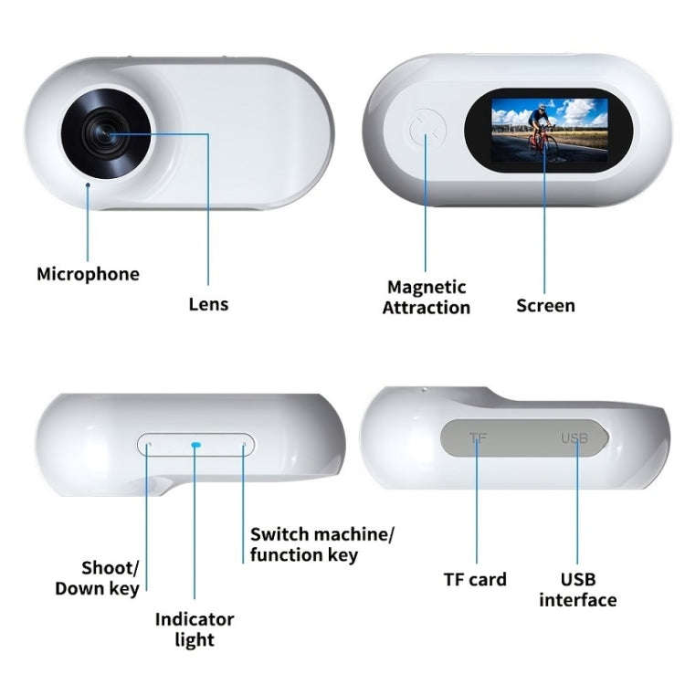 Magnetic Thumb Camera Portable HD Camera For Outdoor Cycling, Model: Standard+Pet Silicone Collar