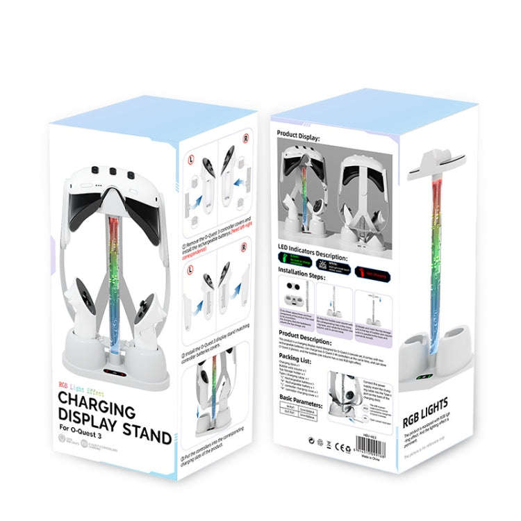 For Quest 3 VR Glasses Charging Base Storage Bracket with Cool RGB Light(White)