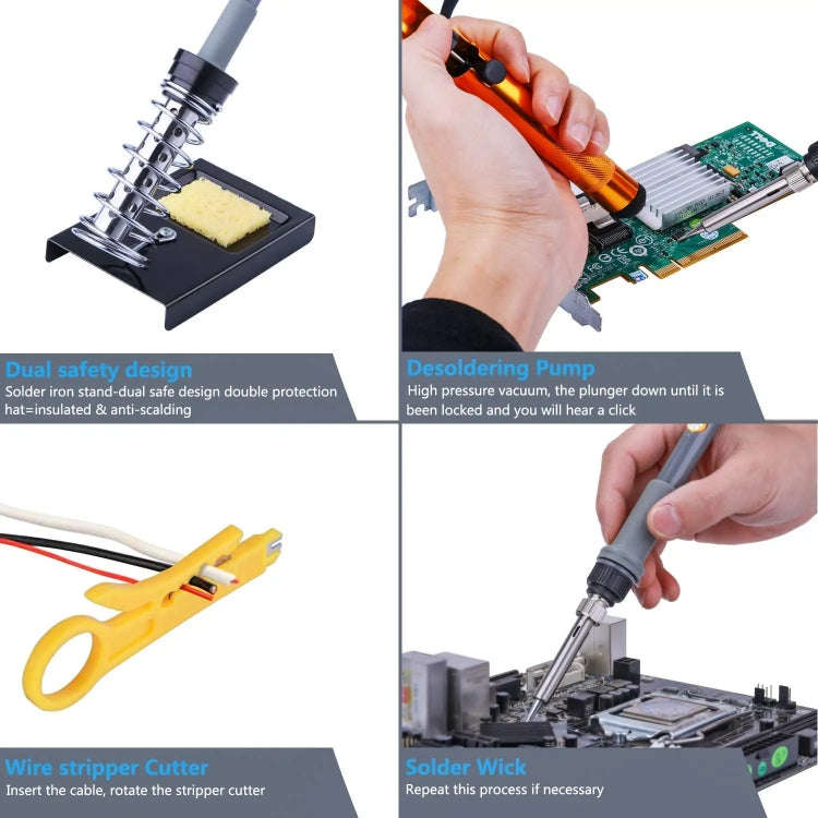 19-in-1 US Plug 60W Adjustable Temperature Soldering Iron Set with VC830L Digital Multimeter