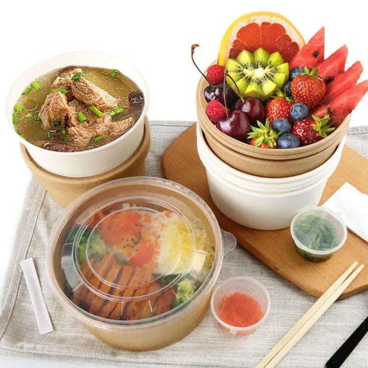 10pcs 500ml Disposable Single PE Laminated Paper Bowl Round Soup Bowl Packed Fast Food Boxes(Vell...