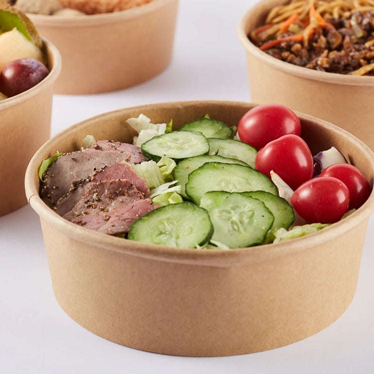 10pcs 500ml Disposable Single PE Laminated Paper Bowl Round Soup Bowl Packed Fast Food Boxes(Vell...