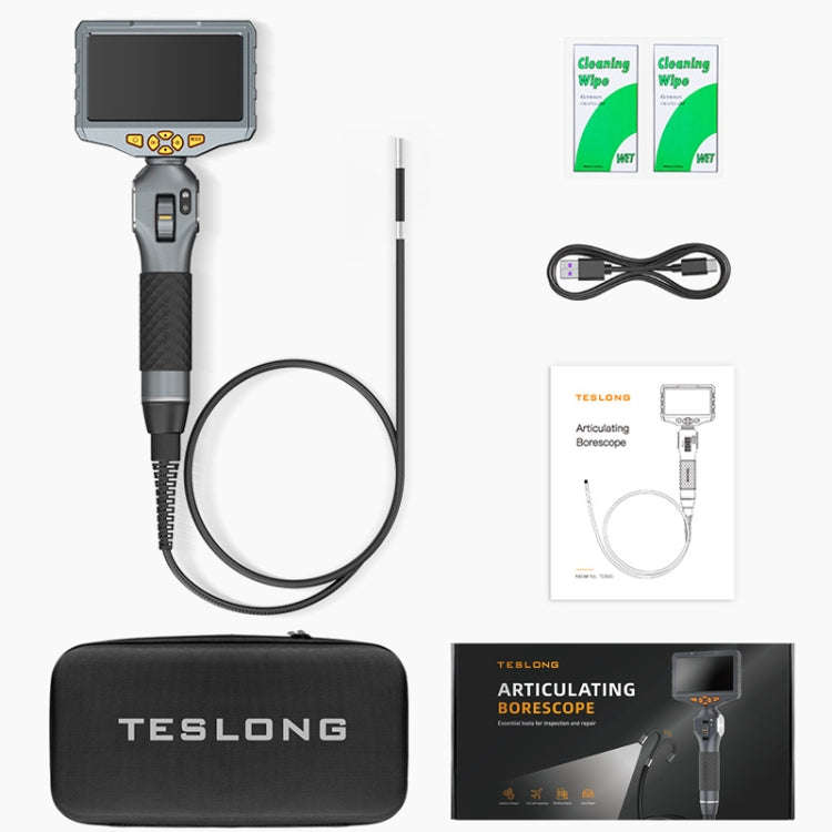 TESLONG TD500 8.5mm Lens HD 5 Inch Large Screen 360 Degree Dual Steering Borescope Industrial Com...