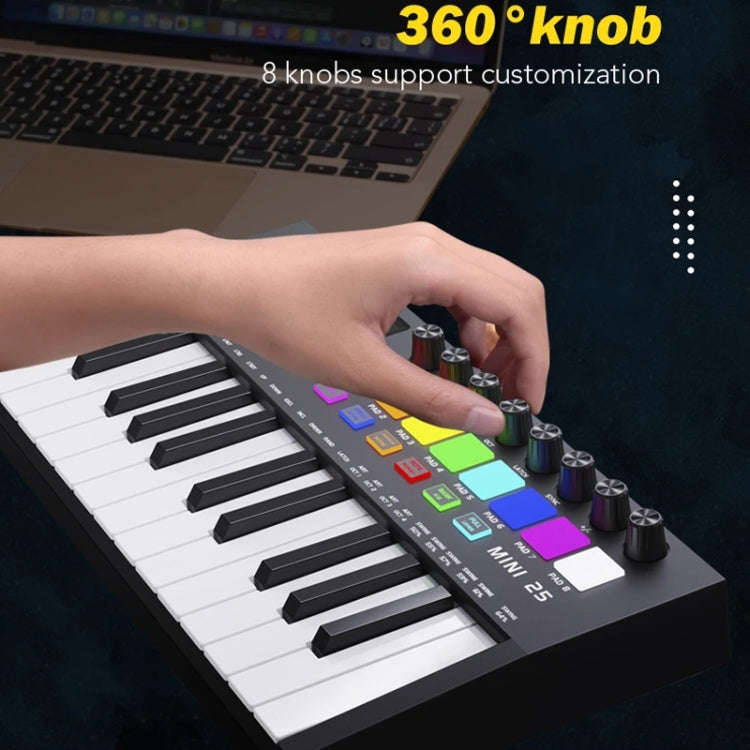 MD02 25 Key USB Keyboard And Drum Pad MIDI Controller Keyboard Piano(Black)