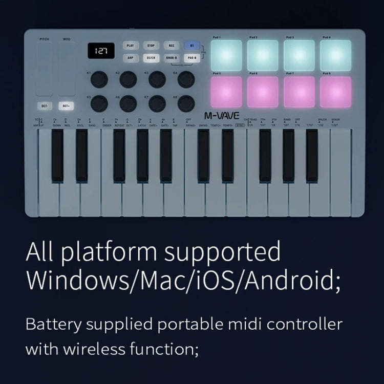 M-VAVE SMK-25 USB MIDI Keyboard Controller With 8 Back Drum Pads(White)