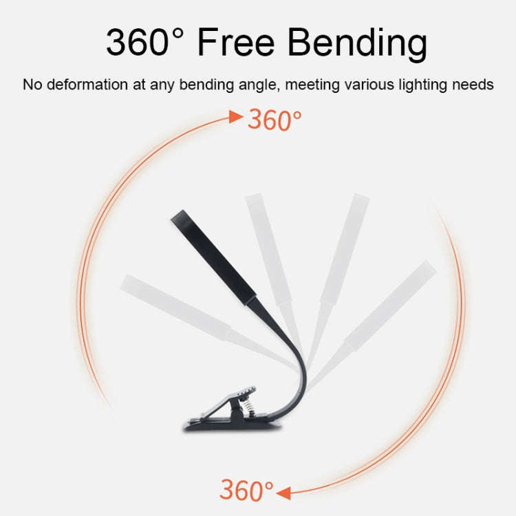 USB Charging Stepless Dimming LED Clip Light Dormitory Bedside Magnetic Reading Lamp(Black)