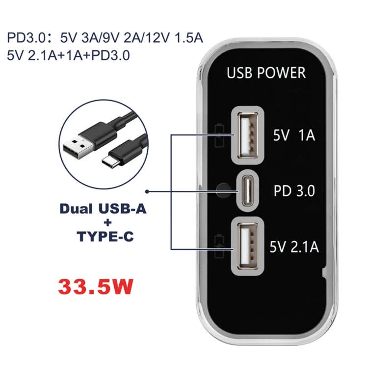 12/24V USB+Type-C Car, RV, Boat Mobile Phone Charger Modification(Silver 2.1A+1A+PD3.0)