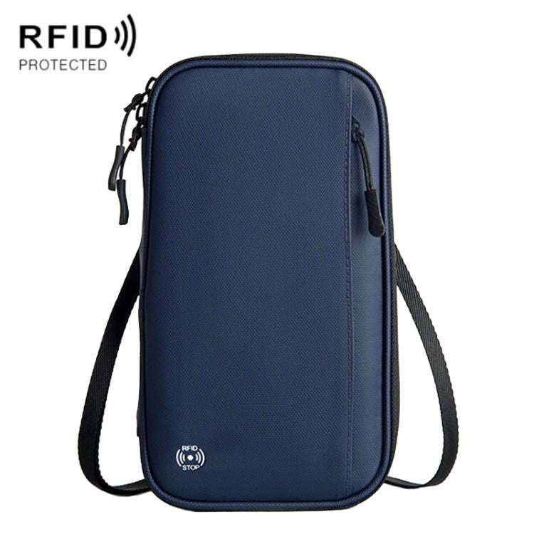 Travel Handheld ID Bag RFID Waterproof Multi-Card Neck Passport Case(Blue)