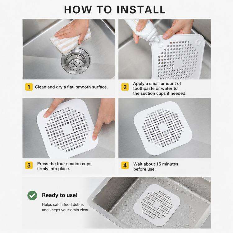 Floor Drain Pad With Suction Pad Kitchen Bathroom Anti Clogging Hair Strainer Sewer Floor Drain P...