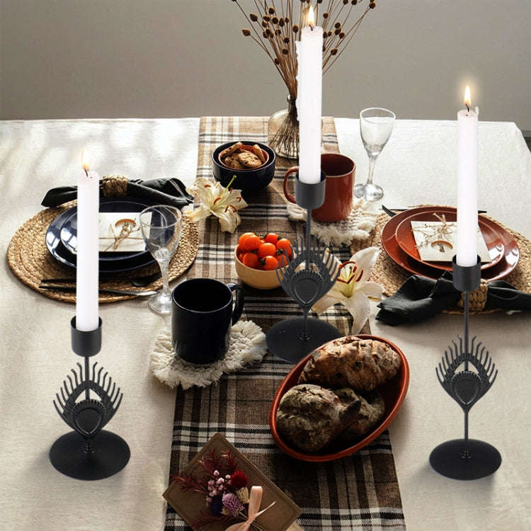 3 In 1 Black Feather Candlestick Wedding Decoration Romantic Candlelight Home Ornaments(Black)
