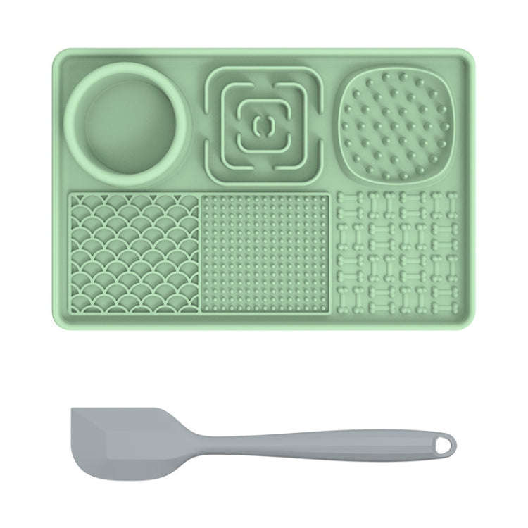 Pet Silicone Licking Dining Mat Rectangle 6 In 1 Dog Slow Feeding Pads With Scraper(Green)