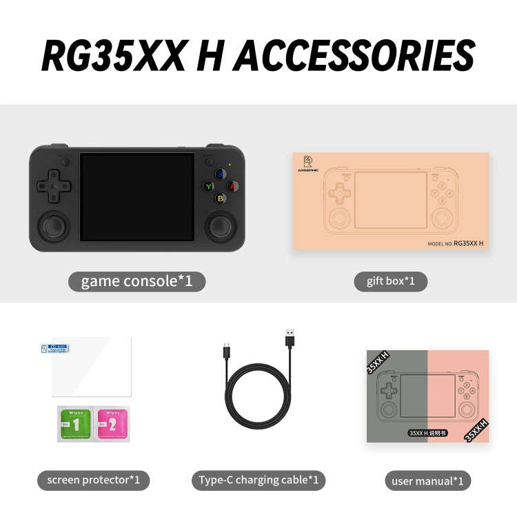 ANBERNIC RG35XX H Handheld Game Console 3.5 Inch IPS Screen Linux System 64GB+128GB(Transparent W...