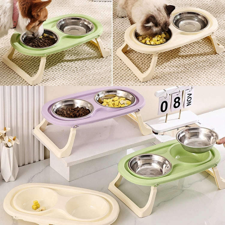 Collapsible Pet Bowl Eating Drinking Bowl Neck Guard Tall Double Bowl, Style: PP Purple