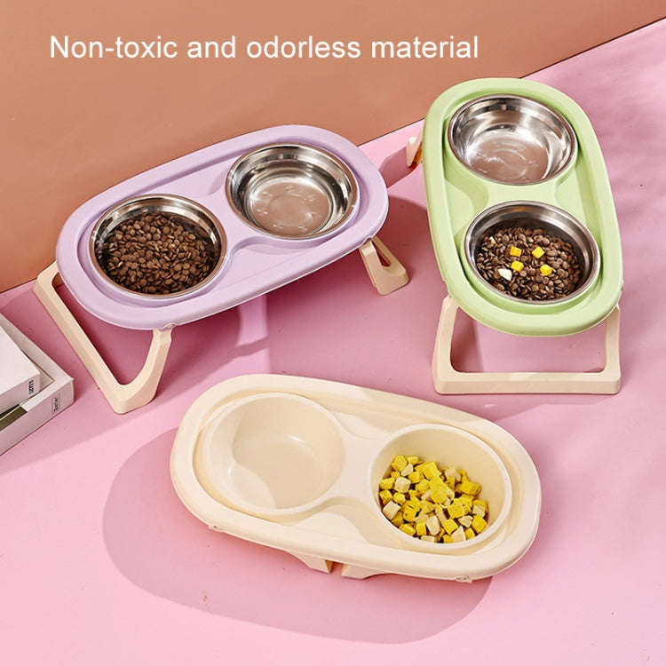 Collapsible Pet Bowl Eating Drinking Bowl Neck Guard Tall Double Bowl, Style: PP Purple