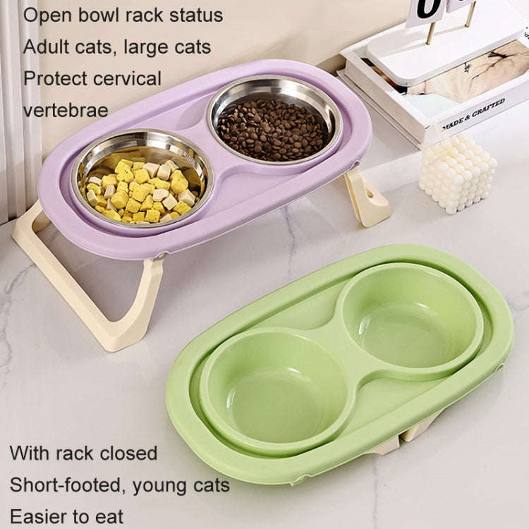 Collapsible Pet Bowl Eating Drinking Bowl Neck Guard Tall Double Bowl, Style: PP Purple