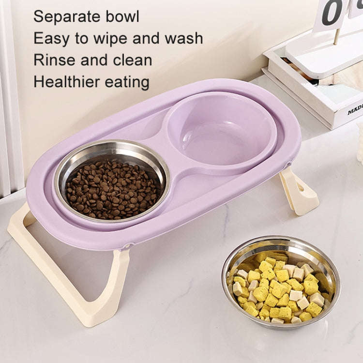 Collapsible Pet Bowl Eating Drinking Bowl Neck Guard Tall Double Bowl, Style: PP Purple