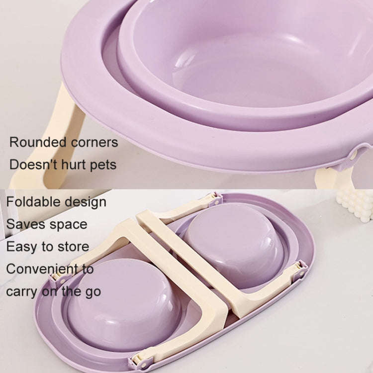 Collapsible Pet Bowl Eating Drinking Bowl Neck Guard Tall Double Bowl, Style: PP Purple