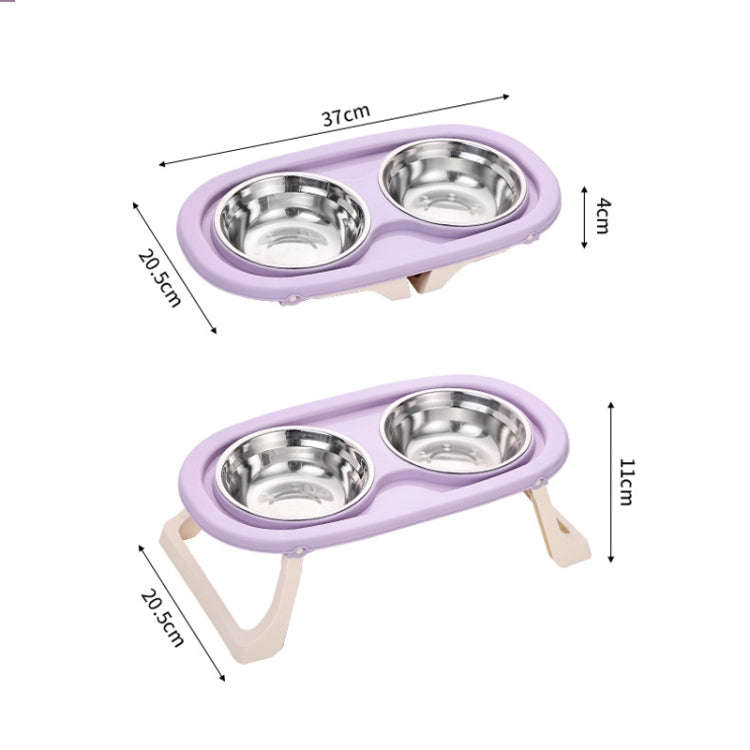 Collapsible Pet Bowl Eating Drinking Bowl Neck Guard Tall Double Bowl, Style: PP Purple