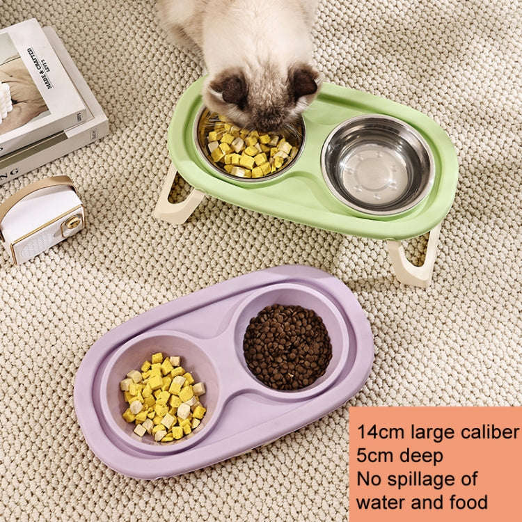 Collapsible Pet Bowl Eating Drinking Bowl Neck Guard Tall Double Bowl, Style: PP Purple