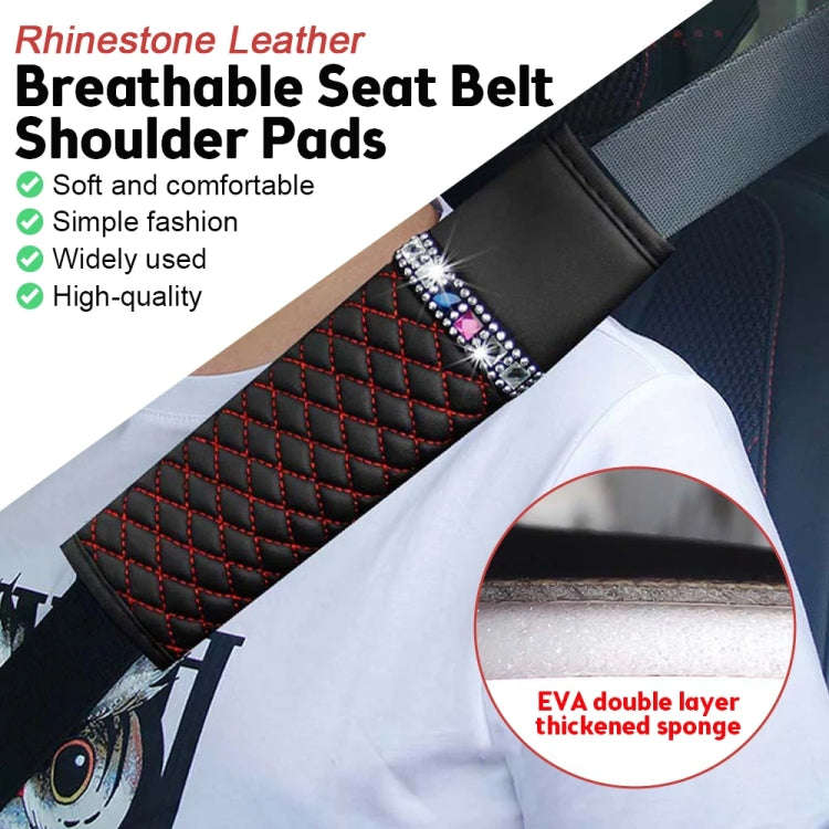 Car Leather Seat Belt Cover Shoulder Pads with Bling Diamonds 6.5x23cm(Red)