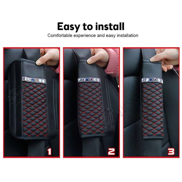 Car Leather Seat Belt Cover Shoulder Pads with Bling Diamonds 6.5x23cm(Red)