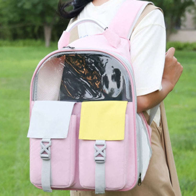 Pets Colorful Double Shoulder Bag Cats And Dogs Outing Carrying Capsule Backpacks(Model 6 Black)