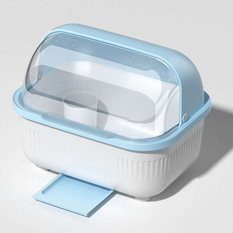 Household Dustproof Kitchen Tableware Storage Box Tableware Drain Rack, Spec: L (Blue)